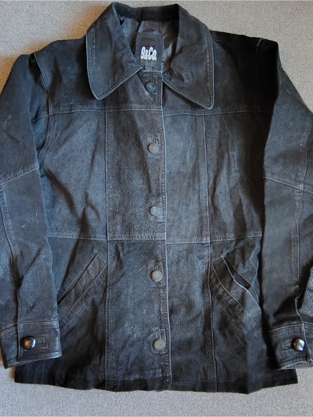 Y2K Black Leather Suede Jacket Grunge Streetwear Oversized Biker Goth Womens L